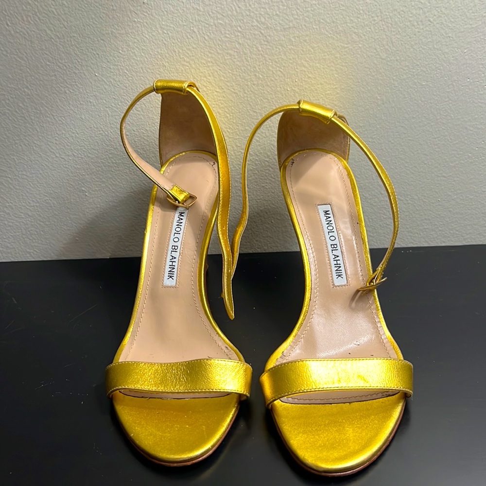 Manolo Blahnik Chaos metallic ankle-strap stiletto sandals